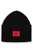 HUGO Herren Xaff 6 Gerippte Mütze mit rotem Logo-Label Schwarz001 Stck