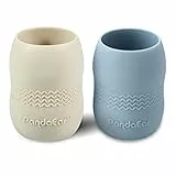 PandaEar 2 Stück Baby Trinkbecher ab 4 6 12 Monate | Silikon Kinderbecher Trinklernbecher Mehrweg Baby Becher | Snack and Drink Cup für Kinder und Kleinkinder, 100% Silikon, Blau/Weiß