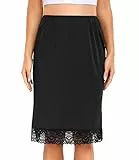 Wikoan Unterrock Damen kurz Petticoat Knielang Halbrock für Frauen Elegantes Unsichtbar Spitze Underskirt Schwarz S