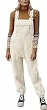 Ebifin Jumpsuits für Damen Lässiger Latzhose Arbeitshose Fleece Warme Overalls Winter Latzhosen mit Taschen.Beige.S