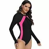 IBTOM CASTLE Damen Badeanzug Lange Ärmel einteiliger Badeanzug Reißverschluss Bikini Monokini Rashguard-Badeanzug Sonnenschutz Bademode Surfen C Funkeln S