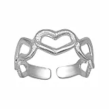 Silverly Zehenring aus Sterlingsilber mit Offenem Herz | Midi-Fingerringe mit Herzchenmotiv für Damen | 925 Silber Fußschmuck | Valentinstag-Accessoire | Offenes Verstellbares Design