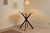 SAM Esszimmertisch Kahlo | Ø 70 cm | Holz | Farbe Eiche | 15 mm | Bistrotisch rund | Esstisch mit stabilem Metallgestell | Moderne Kreuzform