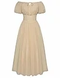 SCARLET DARKNESS Mittelalter Kleidung Damen Freizeit Vintage Kleider Lace-up Elastische Schulterfrei Korsett Kleid Retro Trachtenkleid Aprikose XXL