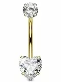 OUFER Body Piercing Internally Bauchnabelpiercings 10/12/14/16mm Gold Titan 14G Belly Piercing Heart Nabelpiercings Clear CZ Belly Button Bars Belly 1.6mm Navel Bars Navel Piercing Jewellery