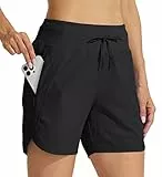 WILLIT Damen Shorts Sporthose Kurz Laufhose Sommer Laufshorts Wanderhose Schnelltrockene High Waisted Fitness Sport Running Reißverschlusstasche 5' Schwarz L