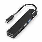 Hama USB C Hub, 5 Anschlüsse (USB C Adapter mit 480 Mbit/s High Speed, HDMI Splitter für 4K Qualität mit USB 3.0, Power Delivery), schwarz