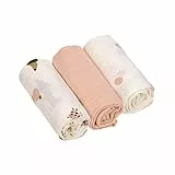 LÄSSIG Baby Puckdecke Spuckdecke Pucktuch Mulltuch 3er Set Baumwolle 60 x 60 cm/Swaddle & Burp Blanket M Little Mateys Cat