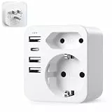 USA Adapter Steckdose, 6-In-1 Adapter USA Deutschland Stecker mit 1 AC 1 USB-C 3USB-A (3.4A), EU to US Reiseadapter für Amerika Kanada Mexiko Thailand，Typ B Reisestecker