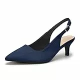 Damen Pumps Slingback Slingpumps Sandalen Spitzenschuhe mit Kitten Heel BlauSuede 37