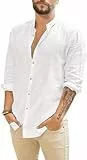 Runcati Herren Hemd Leinenhemd Langarm Sommer Strand Hemd Casual Regular Fit Freizeithemd Shirts Weiß XXL