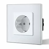 BSEED Schuko Steckdose 1 Fach EU-Standard Einzel Wandsteckdose Kristall Glas Platte 16Amp 250 V Verlängerungssteckdosen 86mm Weiß