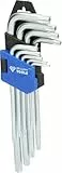 BRILLIANT TOOLS BT044009 Winkelstiftschlüssel-Satz, 9-tlg, Torx-Profil, kurz [Powered by KS TOOLS] Silber 180mm