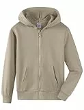 Spring&Gege Kapuzenpullover Jungen Zipper Hoodie Sweatjacke Basic Einfarbig Baumwoll Kapuzenjacke für Kinder (Haferflocken, 11-12 Jahre)