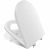 CECIPA Toilettendeckel mit Absenkautomatik D Form, WC Sitz D Form, Klobrille Weiß, Klodeckel mit Absenkautomatik, WC Deckel Quick Release, Toilettensitz, Klositz Soft Close,Toilettenbrille- DERW SERIE