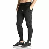 BROKIG Gym Sporthose Herren Lang Eng, Baumwolle Lang Jogginghose Trainingshose Herren mit Verdecktem YKK Reißverschluss (Schwarz,M)