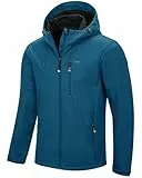 33,000ft Herren Softshelljacke Wasserbeständige Winddichte Funktionsjacke Atmungsaktive Übergangsjacke Leichte Fahhradjacke mit Kapuze Ohne Fleecefutter Keramik Blau XL