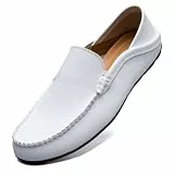 Unitysow Mokassins Slipper Herren Leder Slip On Fahren Schuhe Leicht Weich Loafers Handgefertigt Flache Business Schuhe,Weiß,EU 39
