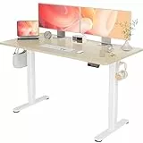 Claiks Höhenverstellbarer Schreibtisch 120 x 60 cm, Stabiler Schreibtisch Höhenverstellbar Elektrisch mit Memory-Handsteuerung, Ergonomischer Steh-Sitz Tisch Computertisch, Beige
