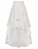 SCARLET DARKNESS Damen Mittelalter Rock Lang Elastische Taille mit Taschen Chiffon Rüschensaum Piraten Rock Weiß XXL