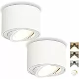 GeyouLux LED Aufbauspot Dimmbar Weiß - Extra Flach 30° Schwenkbar Ø80x50mm Deckenspots - 5W 500LM LED Modul 230V - 3000K/4000K/6500K Aufbauleuchte Aufputz Spots Aufbaustrahler Rund 2 Stück