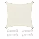 SONGMICS Sonnensegel 3x3m Sonnenschutz HDPE Stoff Atmungsaktiv Wasserdurchlässig für Terrasse Garten Balkon Camping Quadratisch Konkav 2m Saiten Beige GSS33IV