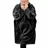 Michorinee Sherpa Hoodie Sweatshirt Kuscheldecke Ultra Weiche Warme Original TV Decke mit Ärmel und Tasche Baumwolle Fleece Kapuzen Pullover for Erwachsene Männer Damen Teenager, Schwarz