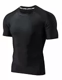 LAFROI Herren Kurzarm Shirt UPF 50+ Kompressions BJJ Schwimm Rash Guard Black Size LG