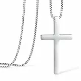 XIANNVXI Kreuz Kette Silber Halskette Herren Silberkette Edelstahl Kette Männer Ketten mit Kreuz Anhänger Taufkette Jesus Schmuck (55cm)