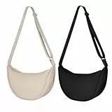 Aucuu 2 Stück Halbmondförmige Nylon-Umhängetasche für Damen (Cremefarben+Schwarz)