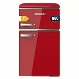 Cecotec Kleiner Kühlschrank - 2-türiger Kühlschrank - Retro 86L - Bolero CoolMarket 2D Origin 86 Red E. 89,3 cm Höhe und 48,7 cm Breite, Energieklasse E, Eisfach, Innenbeleuchtung und Chromgriff, Rot