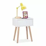 Relaxdays Nachttisch skandinavisch, Retro, Nachtschrank mit Schublade, HBT: 55x42x30cm, Beistelltisch Schlafzimmer, weiß
