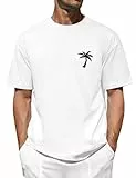 Svanco Herren Sommer Oversize T-Shirt, Baumwolle Locker Kurzarm Shirt, Palm Gemustert Casual Top mit Rundhal