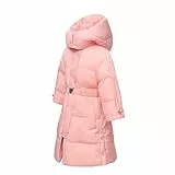 Tilozs Mädchen Lange Winterjacke Warme Wintermantel mit Gürtel Parka Outdoor Jacken Kinder Wintermantel, Rosa, 134-140(Etikettengröße:140)