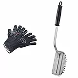 RÖSLE Premium-Grillhandschuhe, Hochwertige Handschuhe zum Schutz vor Verbrennungen & Barbecue-Reinigungsbürste SlideX, Hochwertige Grillbürste mit langem Stiel und Kunststoffgriff