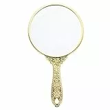 minkissy Handspiegel Retro- Griff Vintage Handheld- Spiegel Geprägte Blumen Oval Tragbarer Make- Up- für Frauen Mädchen Golden