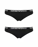 Emporio Armani Woman's Essential Cotton 2-Pack Brazilian, Black, M, schwarz/schwarz, M