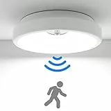 Peasur LED Deckenleuchte mit Bewegungsmelder Batteriebetrieben, 18cm Lampe Innen Aussen, 300LM 6000K Treppen Deckenlampe für Schrank Balkon Abstellraum Keller Flur Garage Bad Küche