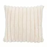 Marjoramy Creme Weiß Kissenbezug, 45x45 cm Weich Kunstpelz Kissenbezüge, Soft Kissenhülle Einfarbig Streifen Kissenbezug, Sofakissen Dekokissen Boho Deko Für Sofa Schlafzimmer Wohnzimmer