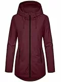 heekpek Übergangsjacke Damen Leichte Jacke Lang Windbreaker mit Kapuze Frühling Softshelljacke Tailliert Übergang Mantel Parka Wanderjacke Atmungsaktiv Outdoorjacke für Herbst(Weinrot, L)