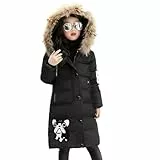 Tilozs Winterjacke Mädchen Wintermantel Warme Parka Stepp Mantel Länge Winter Jacke mit Fellkapuze Kinder Dicke Outdoorjacke, Schwarz, 146-152(Herstellergröße: 150)