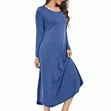 Xuepelit Nachthemd Damen Lang Sexy Nachtwäsche Stillnachthemd Langarm Baumwolle Oversize Schlafshirt Unterkleid Große Größe Für Frauen Pyjamas Kleid，Blau XXL