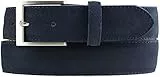 BELTINGER Italienischer Veloursleder-Gürtel, 35 mm breit, Herren, Anzuggürtel, Hosengürtel, Wildleder, Schließe Silber | Marine 90cm