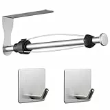 Eolax Küchenrollenhalter mit Dämpfungseffekt, Rollenhalter mit 2 Haken, Rollenhalter unter dem Küchenschrank, Geeignet für die Küche, Selbstklebend Oder Wandmontage mit Bohrlöchern, Gebürstetes Nickel