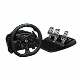 Einzeln Logitech G923 TRUEFORCE Gaming Rennlenkrad mit Pedalen, Kraftrückkopplung bis 1000 Hz, reaktionsschnelles Fahren, Doppelkupplungssystem, Echtleder Lenkrad, für PS5, PS4, PC, Mac - Schwarz