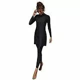 Bescheidene Bademode für Frauen, Burkini Bademode für Damen, muslimischer islamischer Badeanzug Ganzkörper-Badeanzug Langarm Top Rock und Hosen Set Zweiteilige volle Abdeckung Badeanzug, Schwarz , S