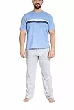 Sleepdown Herren Mens Striped Pyjamas Set Pyjamaset, Blue Grey, S