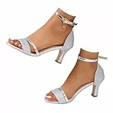Riemchenpumps Damen Sommer Sandalen mit Absatz Glitzer Pumps Elegant Sandaletten Strass Hohe Schuhe Party Hochzeit Absatzschuhe Weiche Sandalen Strand Sandals High Heels