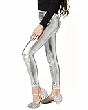 Adorel Mädchen Leggings Glänzend Metallisch Disco Hosen Silber 122-128 EU (Herstellergröße 130)