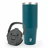 Riley Joy 2.0 Trinkflasche Edelstahl 1L Thermobecher mit Strohhalm und Henkel - Spülmaschinenfest - Auslaufsicherer Kaffeebecher to Go - Blau